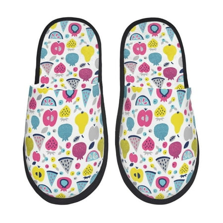 

Tideii Doodle Fruits for Home Indoor Cotton Slippers Autumn and Winter EVA Plush Slippers Household Supplies Unisex-Large