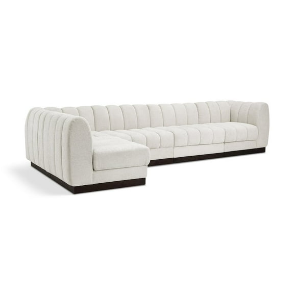 Meridian Furniture Quinn 5-Piece L-Shaped Fabric Modular Sectional in Cream