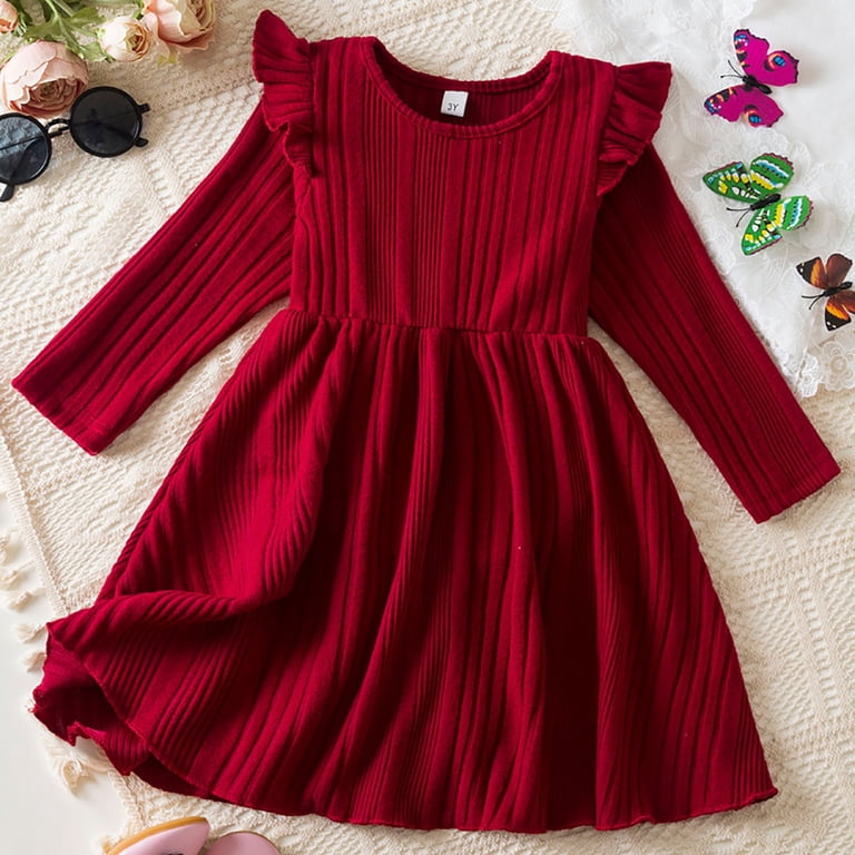 Gubotare Girls Long Sleeve Dress Toddler Girls Elegant Winter Clothes Toddler Teens Cute Fashion Dresses Size 4T 5T(Red,4-5 Years), Girl's