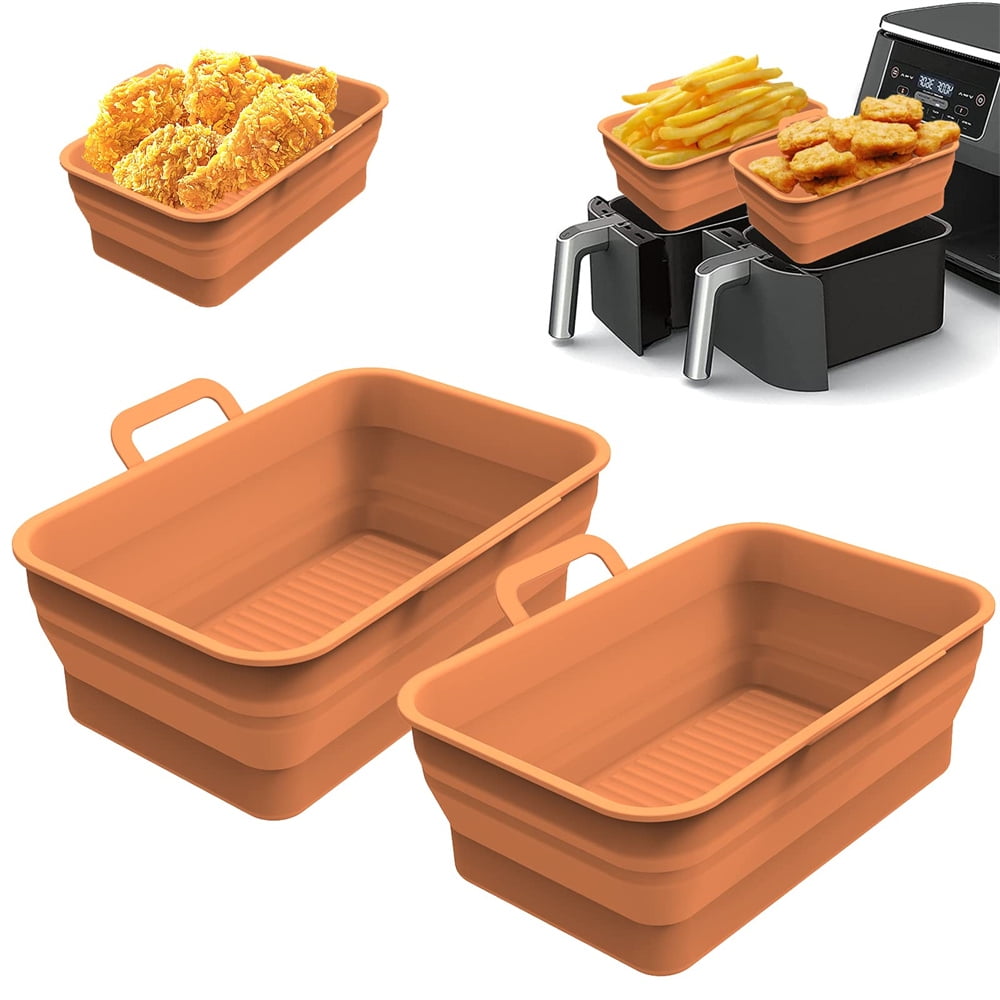 Collapsible Silicone Pot for Dual Air Fryer, Foldable Silicone Double