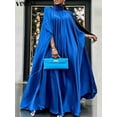 thumbnail image 3 of Plus Size 5XL VONDA 2024 Women Stand Collar Elegant Satin Dress Long Bat Sleeve Evening Pleated Maxi Sundress Casual Solid Robe, 3 of 5
