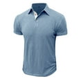 thumbnail image 1 of Men Short-Sleeve Beefy Muscle Basic Solid Color Blouse Tee Shirt Top Short Sleeve Turndown Collar Blouse Shirt, 1 of 6