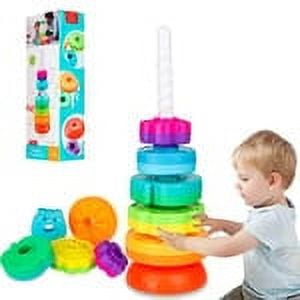 COM1950s Rotating Tower Stacking Toy, Educational Puzzle Game for Adults, Enhances Cognitive Development & Hand-Eye Coordination, Durable Plastic