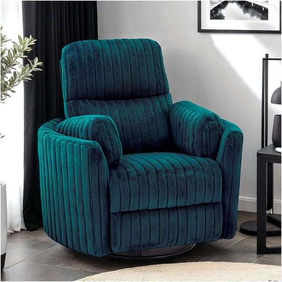 JERFIT Modern Power Swivel Glider Recliner Chair with Curved Arms, Pillow Fill Cushion and USB Port for Living Room in Teal