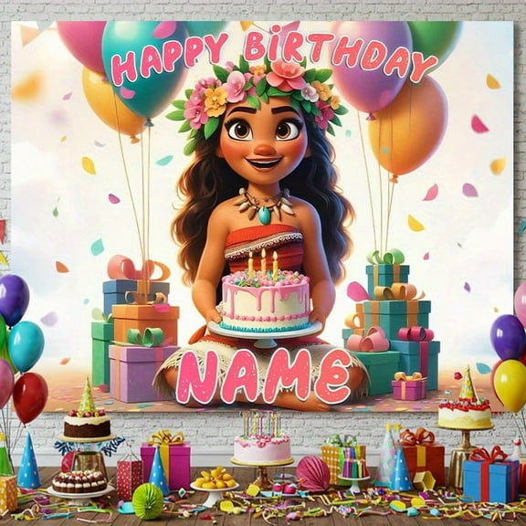 "Happy Birthday" Moana background banner, a vibrant polyester decoration for classrooms and offices, the perfect gift for family and friends, holiday background | Vibrant party banner