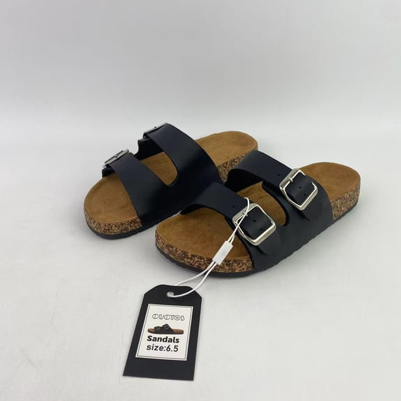CUCTOS Sandals,Cork Footbed Mens Sandals, Adjustable Buckle Comfort Slides for Men, Genuine Leather Insole Summer Sandals Men Footwear - Size:6.5