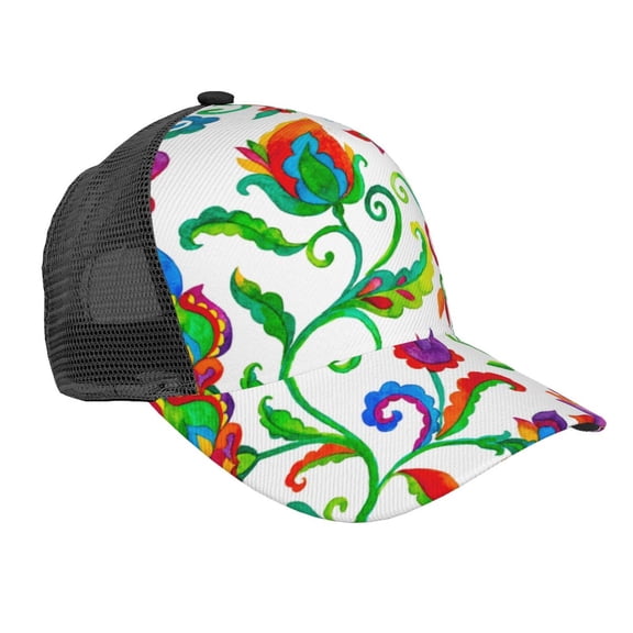 Lsque Paisley Printed Trucker Hat - Baseball Cap for Men Women - Breathable Mesh Side, Adjustable Fit - for Casual Wear