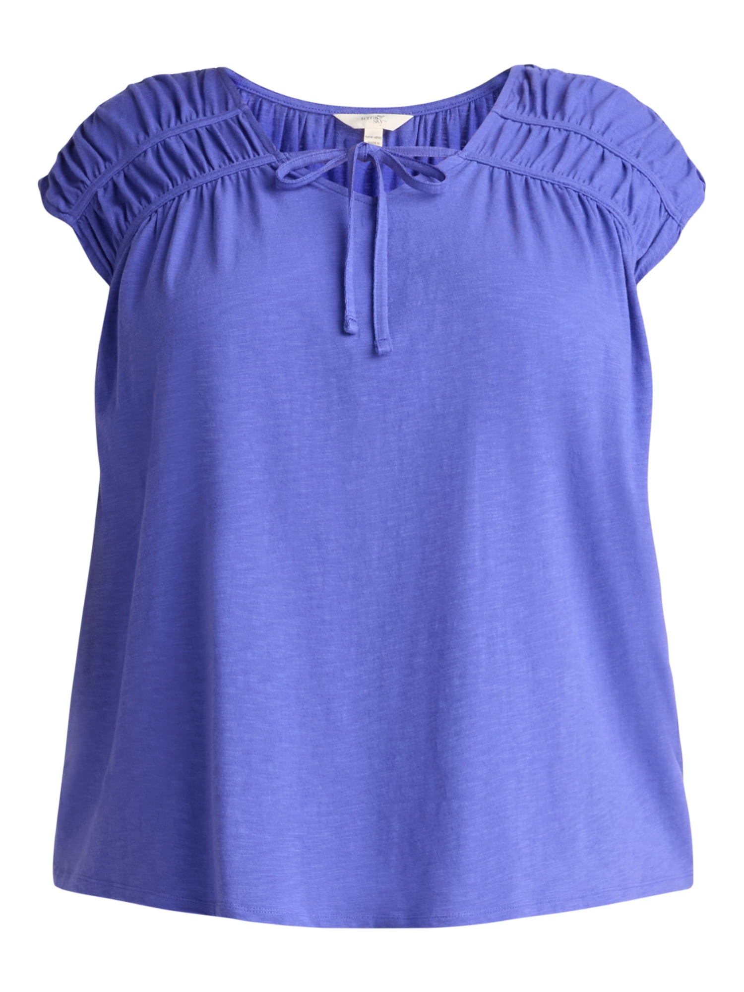 Terra & Sky Women's Plus Size Shirred Tie Top