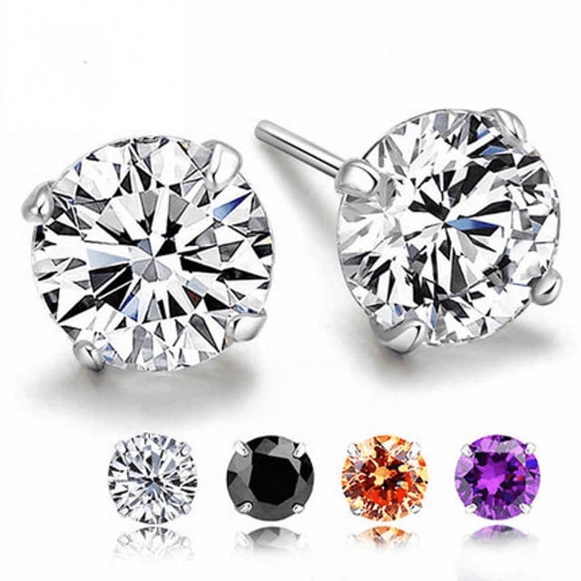 Pendientes clásicos de cuatro garras de plata esterlina S925 con circonitas multicolores, joyería de mujer, joyería de plata pequeña, selección de regalos