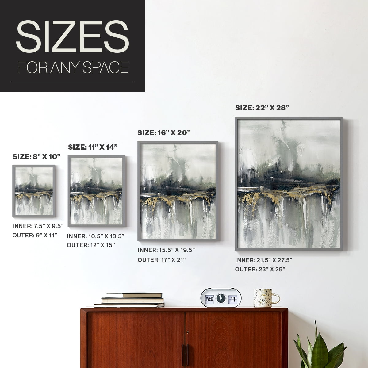 Indyscape and Gold in Gray Solid Wood 22 x 28 Framed Print