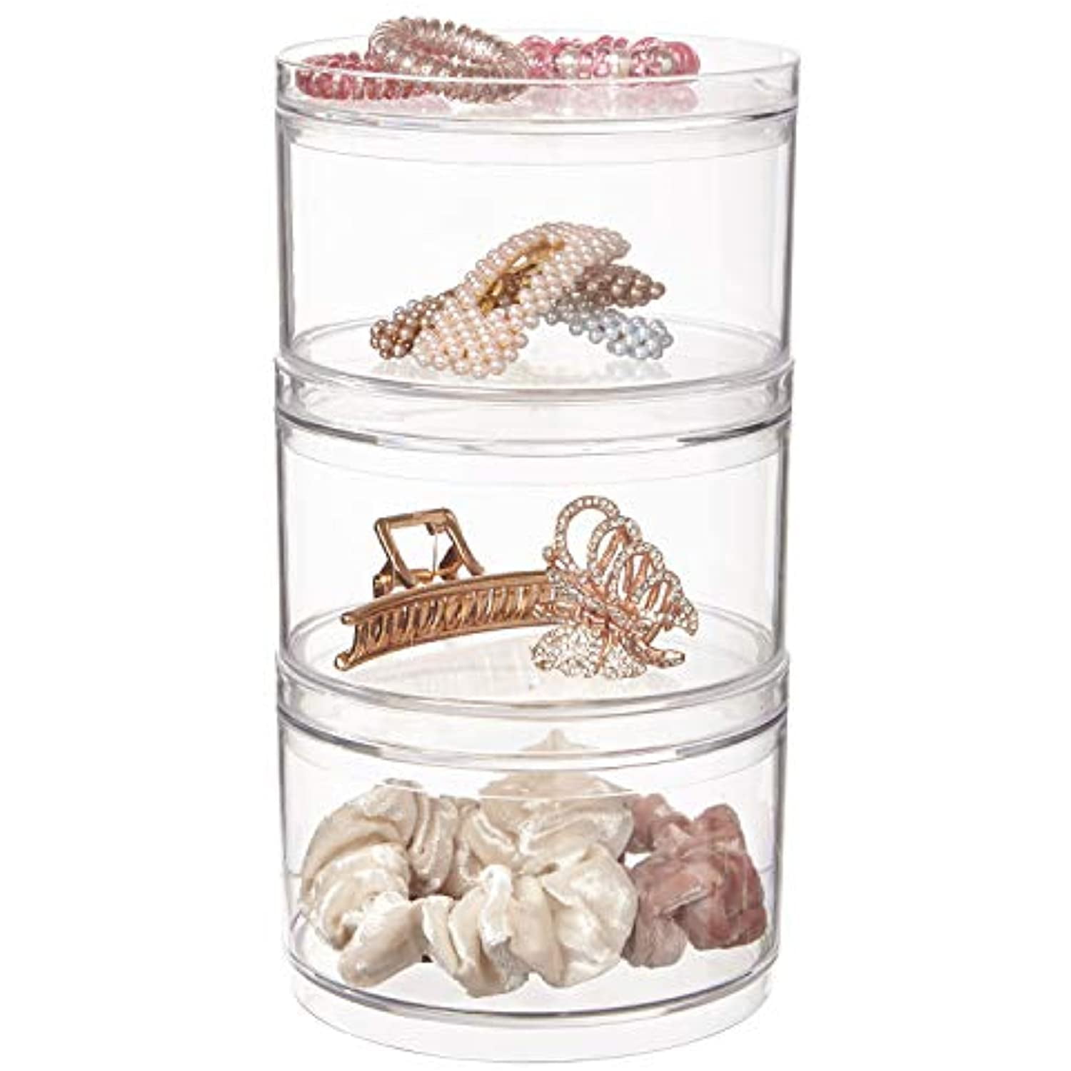 Stackable Clear Plastic Hair Accessory Containers with Lids set of 3