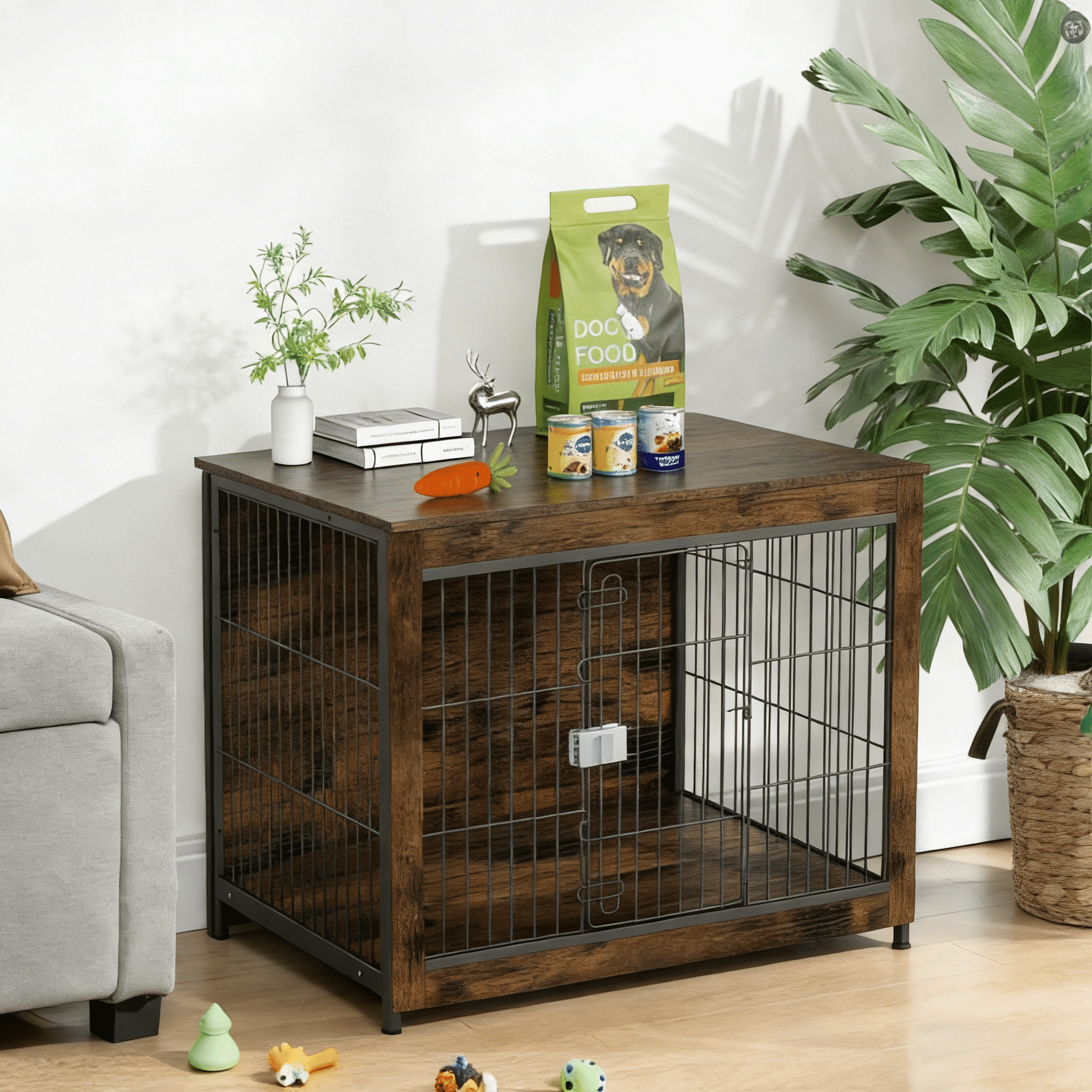 TIME RAY 32"Dog Crate Furniture with Secure Lock, Wooden Dog Kennel End Table Indoor Dog Cage for Small/Medium Dogs, Decorative Pet Crate Table for Home Indoor Use