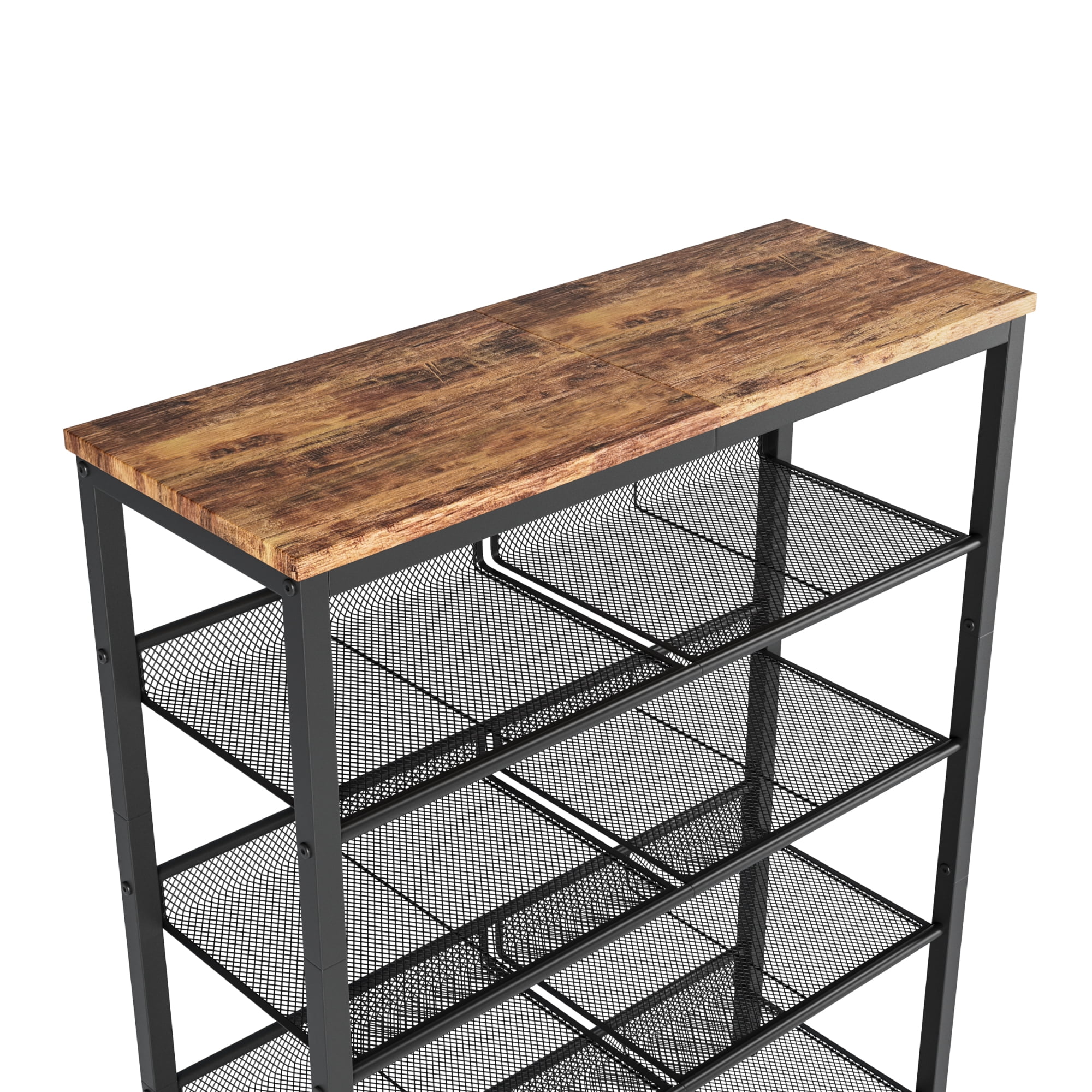 Leumius Adjustable 5-Tier Industrial Shoe Rack, Country Style Shoe Storage Organizer with 4 Mesh Shelves, Freestanding Shoe Rack for Entryway, Porch, Living Room and Bedroom