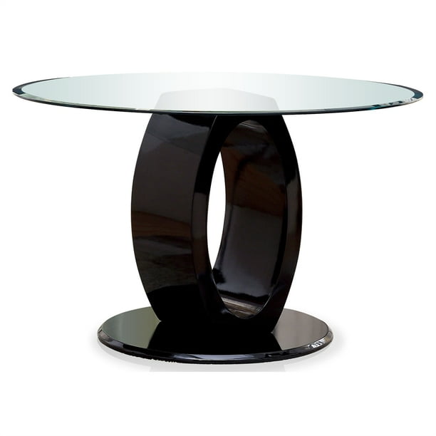 Furniture of America Glass Top Round Wood Dining Table in Black