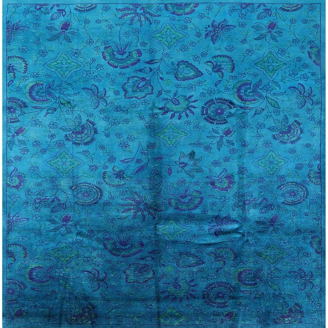 Ahgly Tapis d'Intérieur Carré Mid-Century Moderne Bleu Ciel Profond Oriental, 3 Pieds Carré