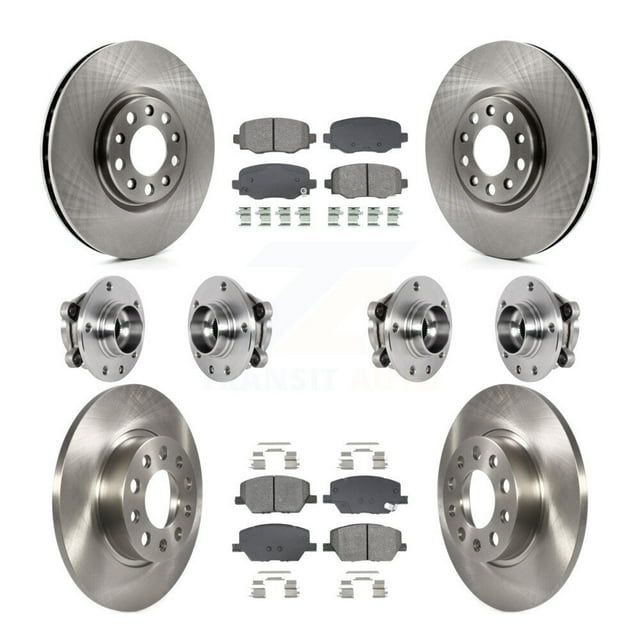 Transit Auto Front Rear Hub Bearings Assembly Disc Brake Rotors and Semi-Metallic Pads Kit (10Pc) for Car Jeep Renegade Fiat 500X - Left Right Side (Driver Passenger) KBB-128569