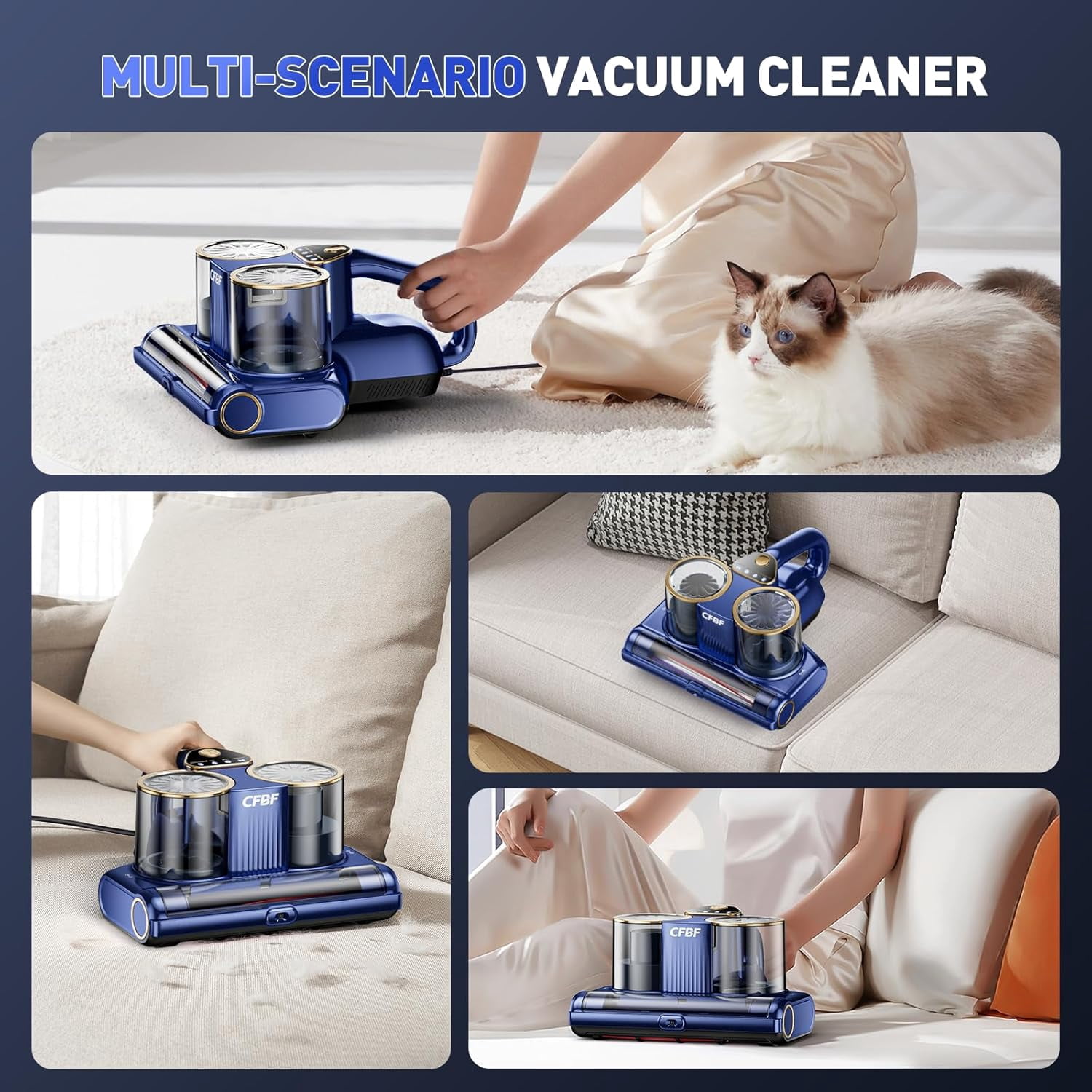 Mattress Vacuum Cleaner, Bed Vacuum Cleaner with 16Kpa Suction 253.7nm -C Light, Ultrasonic & High Heating, 500W Powerful Double-Cup Handheld Vacuums for Bed, Sofa, Couch, Crib, 16.4FT Corded