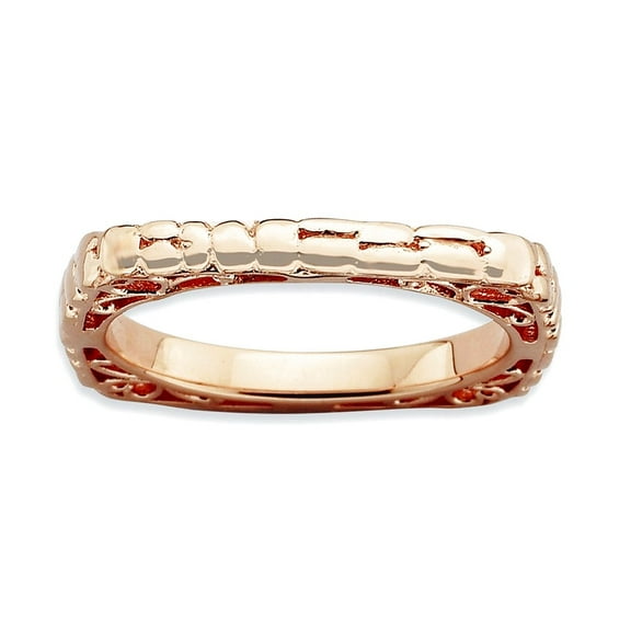 2.25mm 925 Sterling Silver Patterned Stackable Polished Pink Plate Square Ring Size 5 Stackable Ring for Women