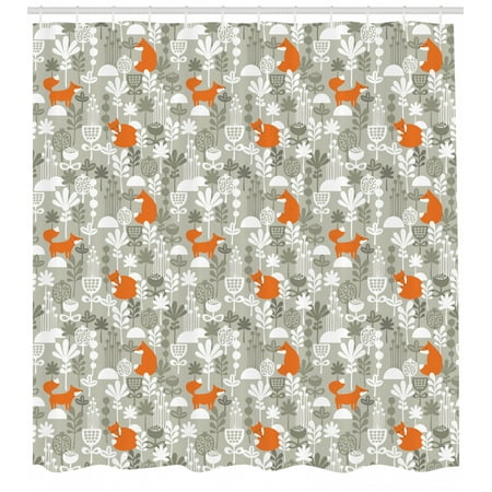 Fox Shower Curtain Woodland Animals In Flower Field Nursery