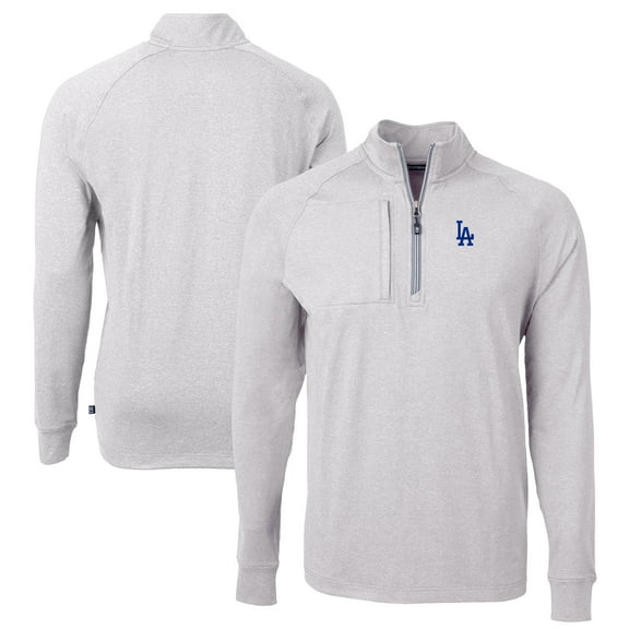 Men's Cutter & Buck Heather Gray Los Angeles Dodgers Adapt Eco Knit Stretch Recycled Quarter-Zip Pullover Top