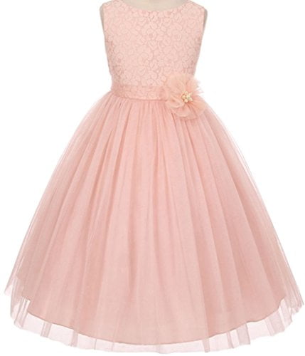 Big Girls' Lace Detailing Overlay Tulle Flowers Girls Dresses Blush 10 ...