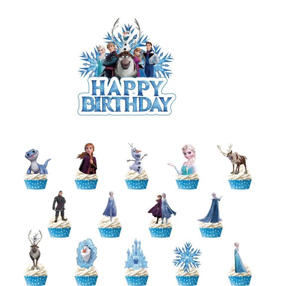 15pcs Elsa Birthday Decorations Cake Toppers, Cute Cartoon Birthday Party Cake Decorations For Boys Girls Birthday Party