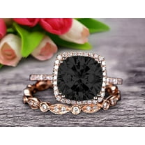 2.55 carat Classic Cushion Black Diamond Moissanite wedding Bands Engagement Ring on 10k Rose Gold