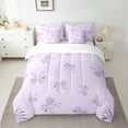 thumbnail image 2 of Feelyou Cartoon Cute Bow Twin Bedding Sets 7-Piece for Kid, Purple Princess Ribbon Bedding Comforter Set, Stripes Geometric Reversible Sheet Sets, Ultra Soft Home Decor, 2 of 7