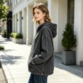 thumbnail image 4 of Women's Half Zip Denim Hoodie Pullover Jackets Jean Tops Oversized Long Sleeve Hooded Shirts with Front Pocket Casual Fall Outerwear, 4 of 5