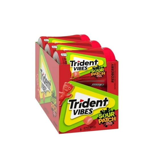 Trident Vibes SOUR PATCH KIDS Redberry Sugar Free Gum, 6-40 Piece Bottles 240 Total Pieces