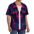 thumbnail image 2 of Pofeuu Purple-Red Skull Print Mens Casual Short Sleeve Shirts Beach Summer Spread Collar Pocket Tops Men's Casual Short-sleeved Shirt-3X-Large, 2 of 5
