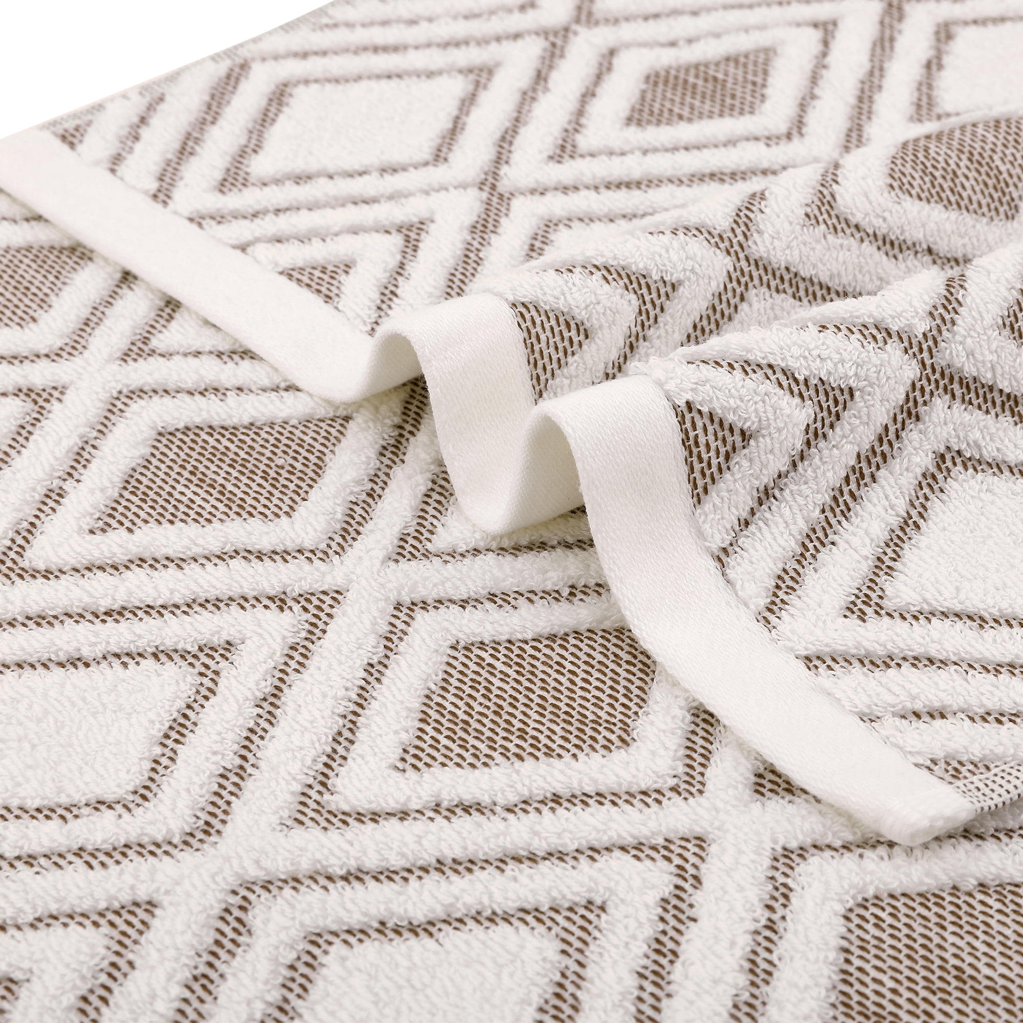 Unique Bargains Geometric Pattern Cotton Decorative Hand Towels Beige 4-Piece