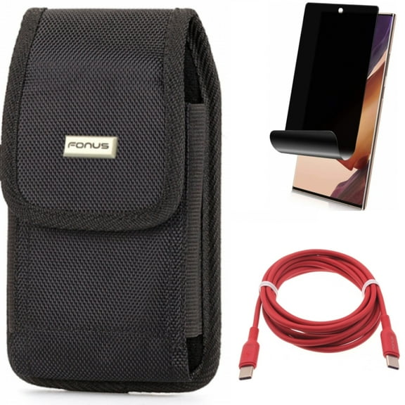Privacy Screen Protector & Case Belt Clip & Red 6ft Long Cable for Samsung Galaxy Note 20 Ultra (6.9") - Combo with TPU Film Anti-Peep & Swivel Holster & USB-C to Type-C PD Fast Charger