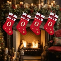 feimajia 17"Knitted Embroidered Christmas Stockings with Initials Letter,for Family Xmas Holiday Party Gifts & Decoration for Fireplace Red