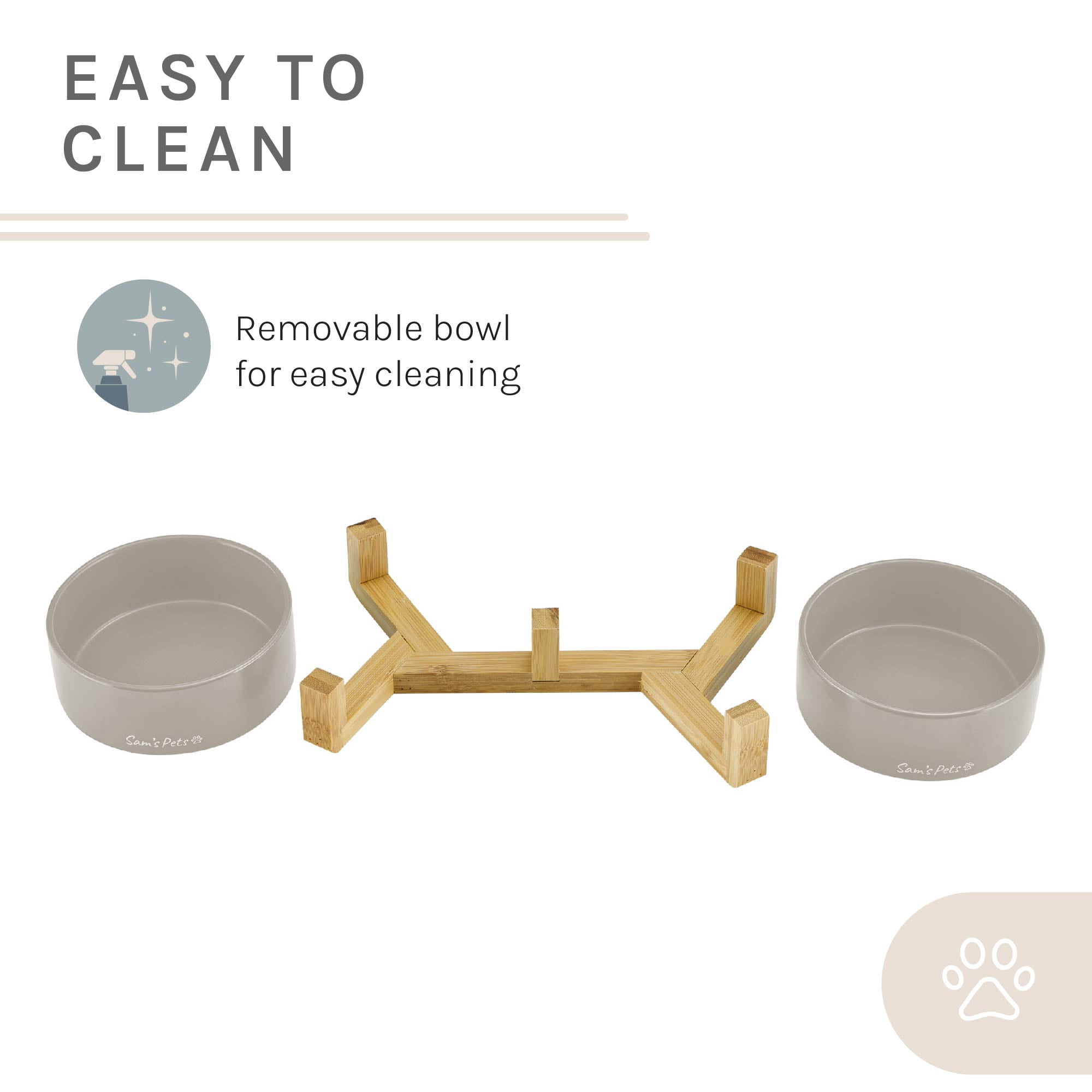 Coco Dual Pet Bowl with Wood Stand 5.11’’ in Gray