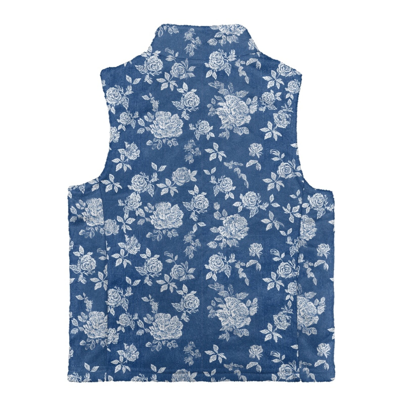 Xoenoiee Blue Rose Flower Print Girls Fleece Vest Sleeveless Outerwear Zipper Jacket Athletic Fall Winter Warm Coat with Pockets, Size 4T