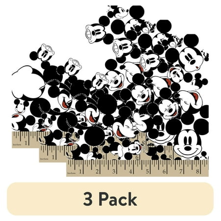 (3 pack) Springs Creative 18" x 22" Many Faces of Mickey Precut Fabric, Black and White