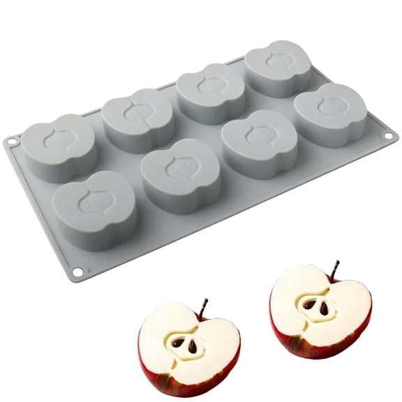 8-Cavity Silicone Baking Mold - Non-Stick Cake Pan for Muffins Cupcakes Soap - Flexible Baking Tray - Apple