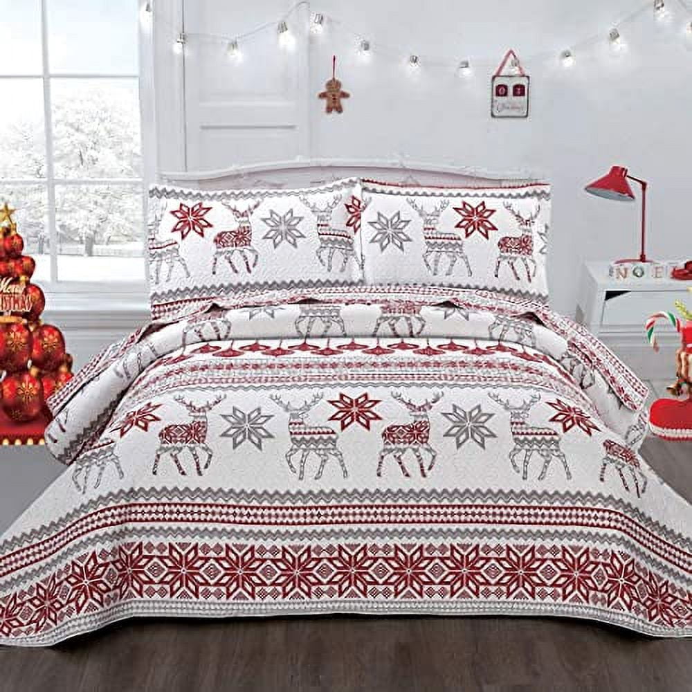 Green Essen Christmas Quilts Twin Size Reindeer Xmas Bedspread Snowflake Bedding Stripe Coverlet Red White Lanterns Christmas Decor