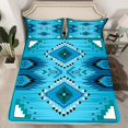 thumbnail image 3 of Homewish Tribal Aztec Adult Twin Sheet Sets, Blue Triangle Abstract Twin Fitted Sheet, Western Hippie Bohemian Flat Sheet, Ultra Soft Bedroom Decor, 3 Pieces, 3 of 8
