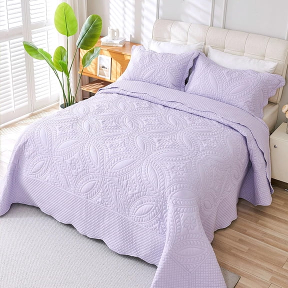 Oversize King Bedspread 120"x120",3 Piece California King Quilt,Lightweight Lavender Bed Quilt Set for All Season,Modern Coin Pattern Bedding Set