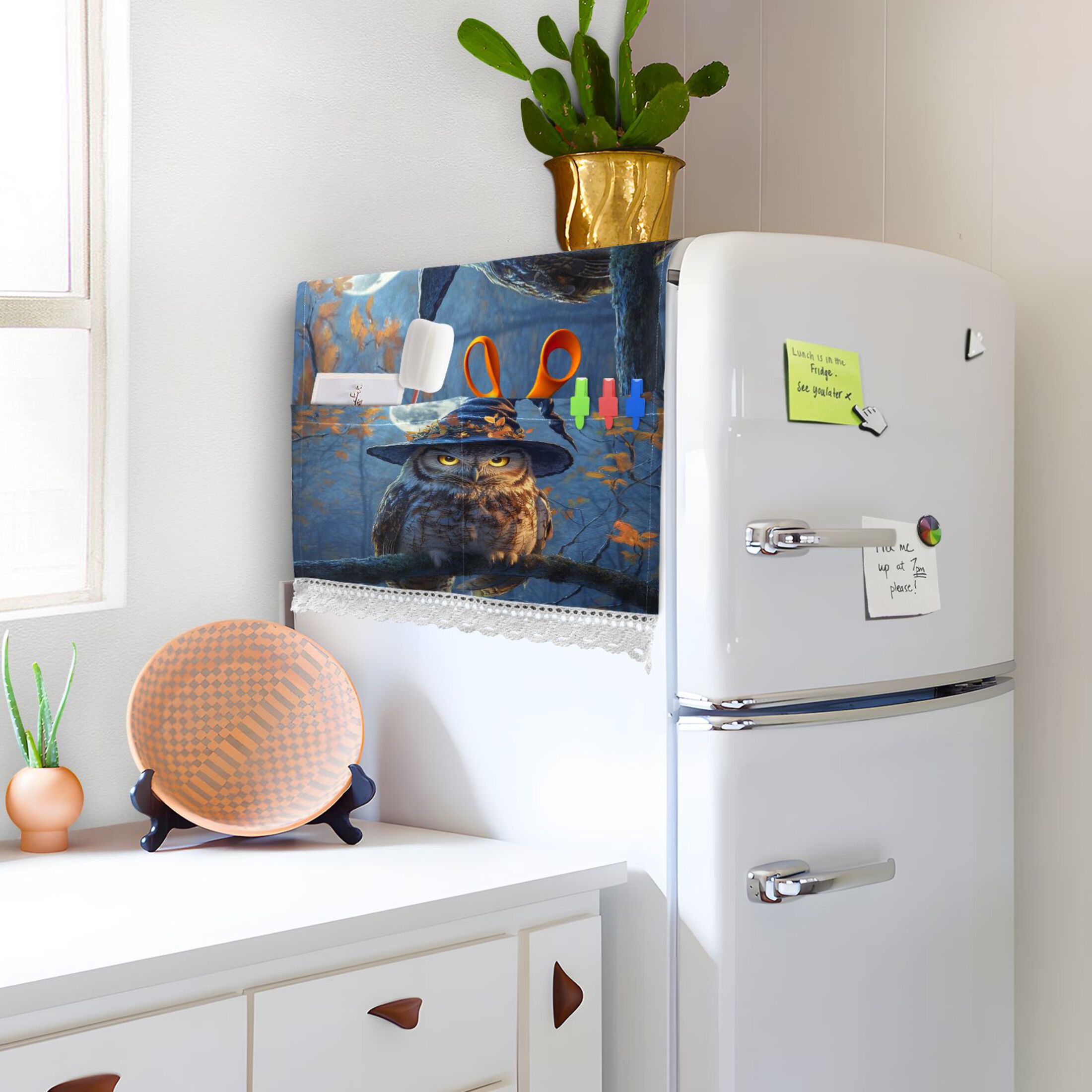 A Wise Old OwlWasher and Dryer Covers Dust-Proof and Oil Resistant Fridge Cover with 4 Storage Pockets Washing Machine Top Cover for Laundry Kitchen Home 51.2 x 22 In