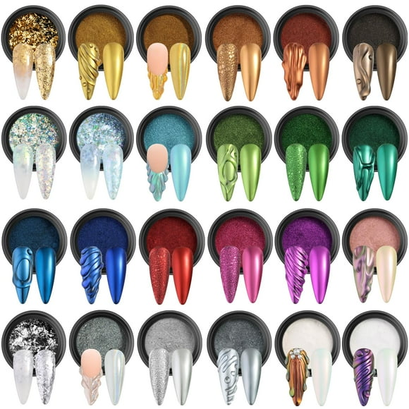 Set de polvos cromados para uñas Fcozpjk, 24 colores, con brocha aplicadora