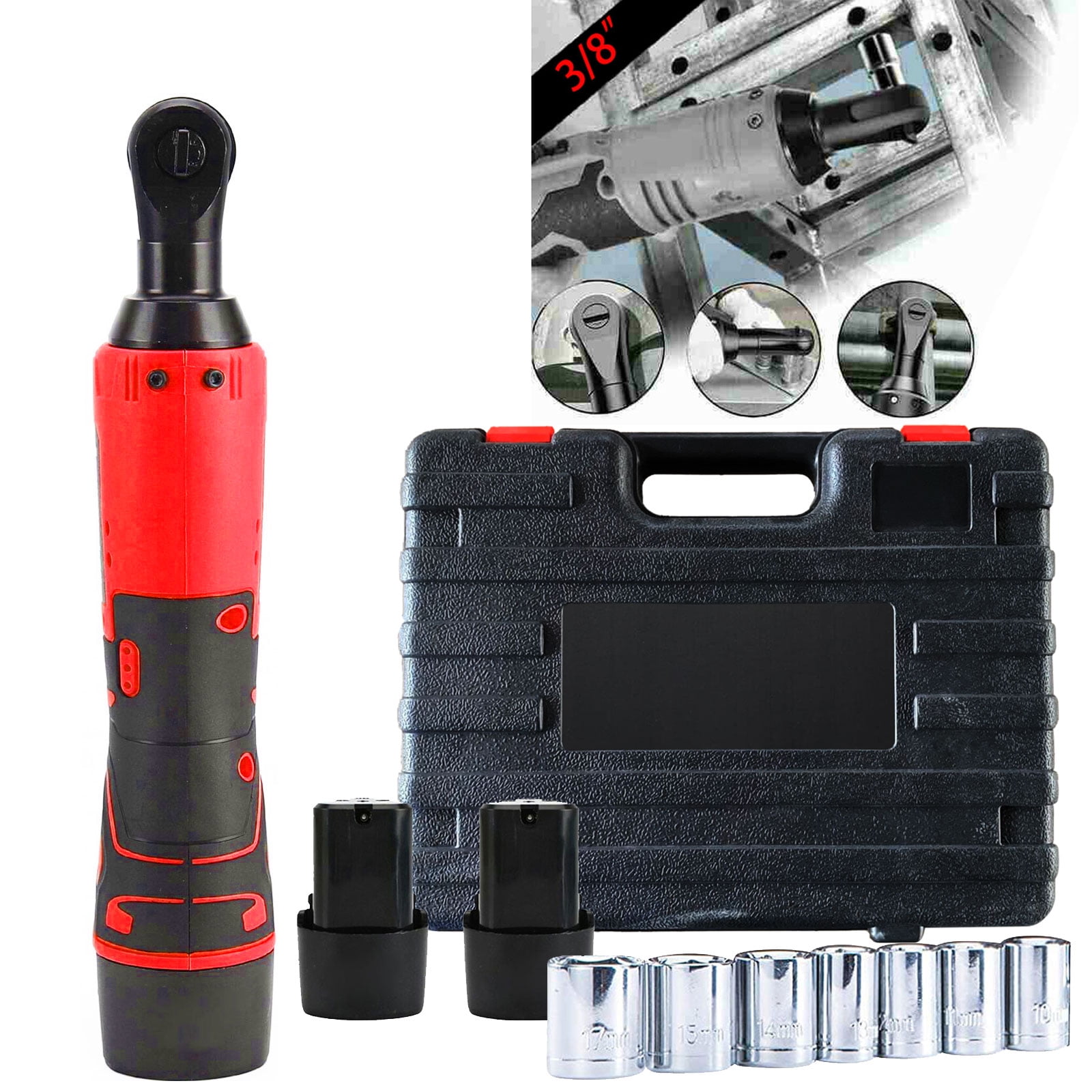 Asotony Cordless Ratchet Wrench Set, 3/8 inch 12V Electric Ratchet Wrench Power Ratchet Tool Kit