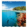 thumbnail image 3 of Ambesonne Colorful Shower Curtain, Divers in Coral Reef Image, 69"Wx84"L, Azure Blue and Multicolor, 3 of 3