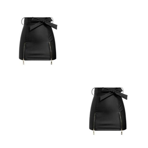 Minnieouse Minifalda de cintura alta de verano para mujer, faldas por encima de la rodilla a la moda de algodón para fiestas y banquetes Negro XXXL 2Conjunto