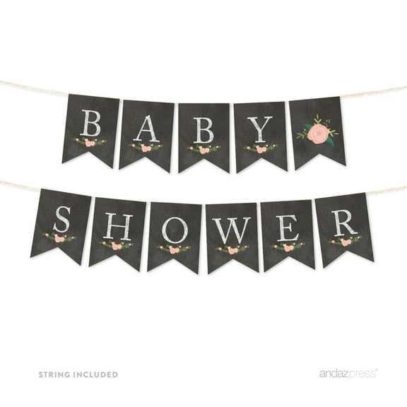Baby Shower Chalkboard Floral Girl Baby Shower Pennant Party Banner