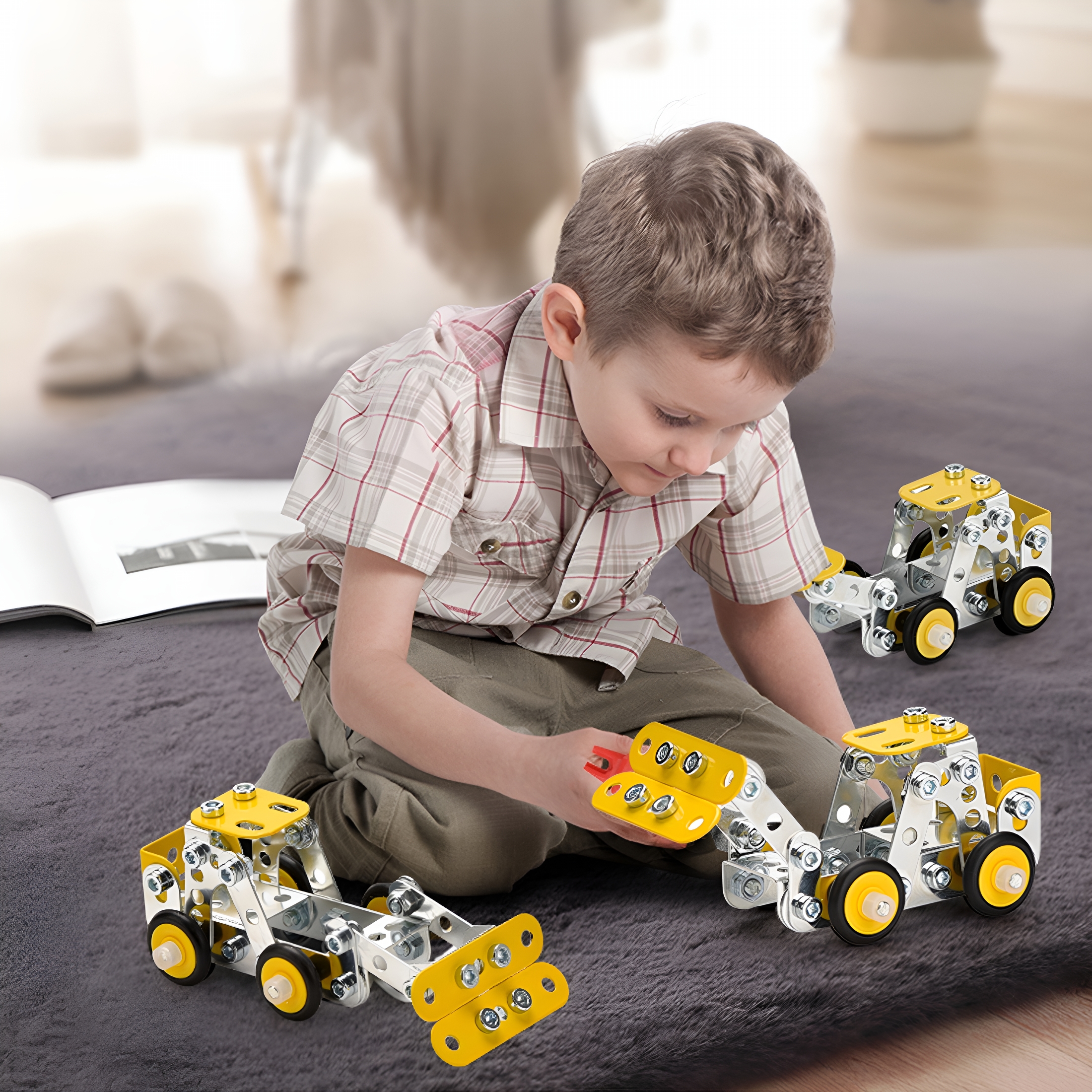 BESTSKY 2026 New Erector Set for Boys,4 Mini Metal Model Set for Kids,Engineering Metal Building Kit,Learning Construction Truck Building Toys for Boys Age 8-12 Diy Stem Educational Gifts(330Pcs)