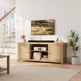 thumbnail image 5 of Rattan TV Stand for 65 inch, Boho Entertainment Center with Storage Cabinet and Adjustable Shelves, for Living Room Bedroom, Natural Oak, 5 of 7