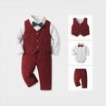 thumbnail image 2 of Kaprioy Baby Boy Winter Clothes Baby Boys' 3 Pcs Gentleman Set with Shirt,Bowtie,Lattice Vest and Pant Formal Outfit Suits Tuxedo Wedding Party Suit, 2 of 5